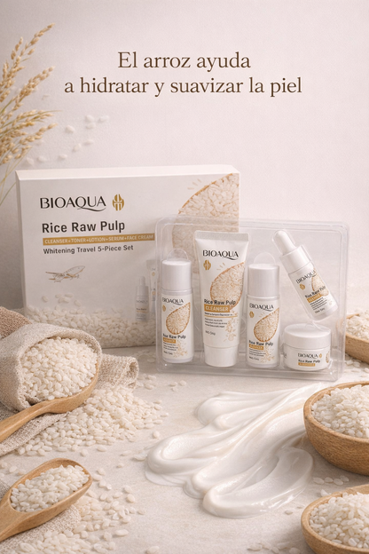 ✨ Kit Bioaqua Rice Raw Pulp – Cuidado facial completo, estés donde estés ✨